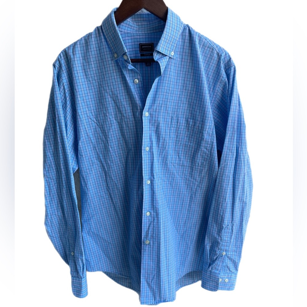 Men's Blue Checkered Button Down Shirt - Picture 1 of 3
